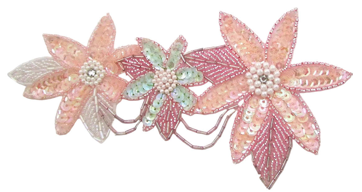 Ramo de Tres Flores Rosa Menta Perlas Estrás 20.32cm x 10.16cm
