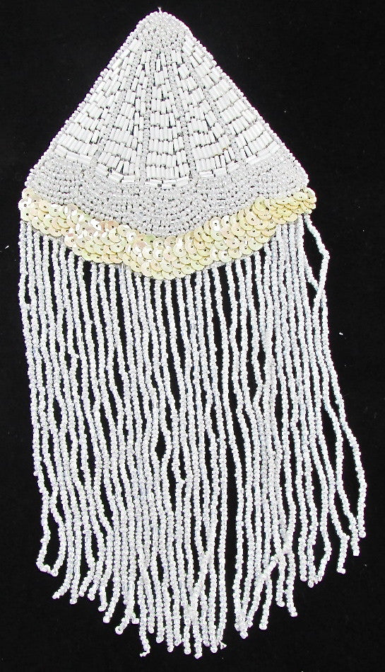 Charretera - Lentejuelas Beige Cuentas Blancas 22.86 cm x 11.43 cm
