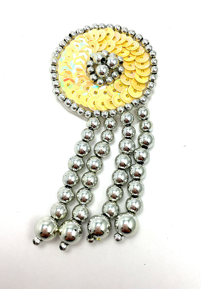Aplicación de círculo con charretera - Lentejuelas a elección de color - Cuentas plateadas 3.5" x 1.5"