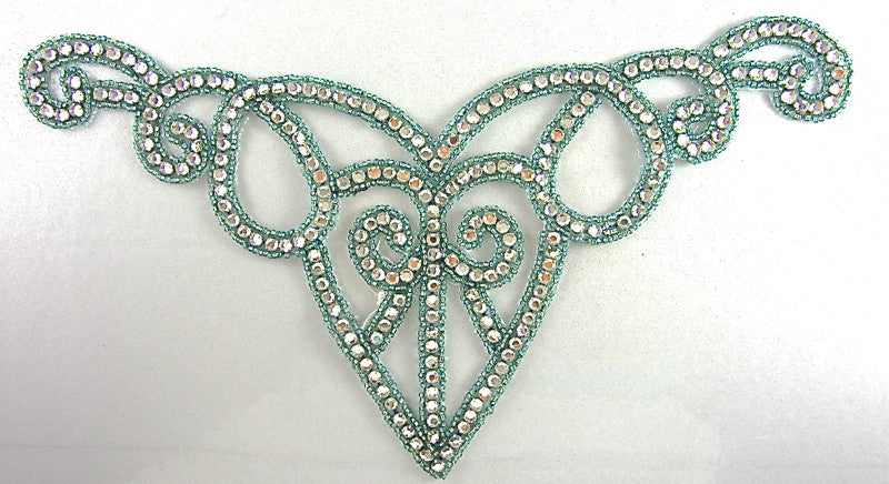 Designer Motif Neckpiece - Mint Green Bead - Mega Rhinestones 11" x 7"