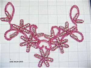Flower Neck Line with Pink Beads and Many High Quality Rhinestones 9" x 7"