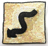 Curves Ahead Road Street Sign, Beige Sequins and Black Beads 4" x 4"