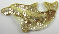 Dolphin with Gold and Iridescent Sequins and Beads 2.5" x 5"