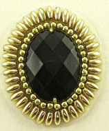 Jewel Motif with Gold Beads Black Acrylic Stone 2" x 1.5"