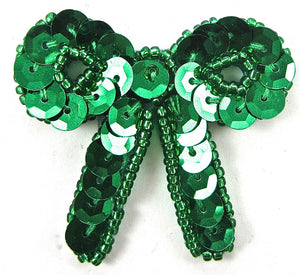 Bow with Green Sequins and Beads 1.5" x 1.7/8"