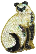 Gato con lentejuelas y abalorios iridiscentes y negros 4" x 2.25”