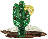Cactus con lentejuelas y abalorios verdes/bronce/canela/blancos de 4” x 3.75”