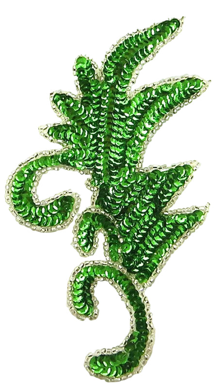 Leaf with Lime Green Sequins Silver Beads 7" x 4"