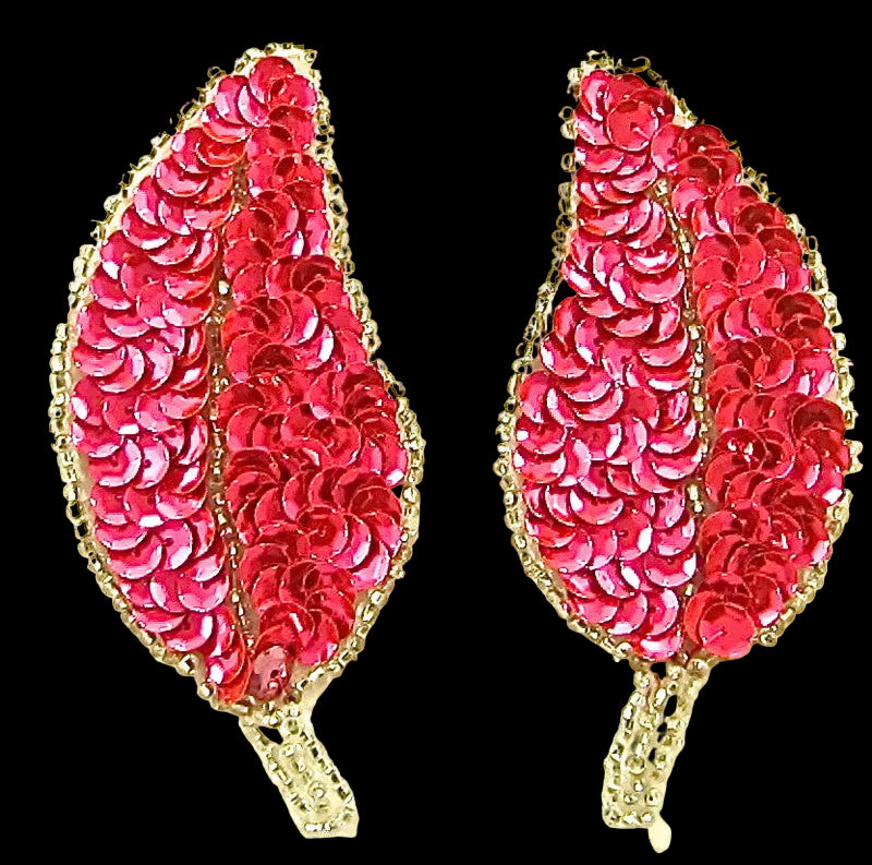 Par de hojas con lentejuelas rosa fluorescente y abalorios plateados de 7,62 cm x 6,35 cm