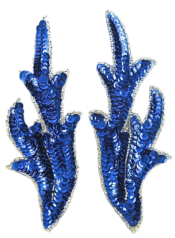 Leaf Pair with Royal Blue Sequins and Beads 7" x 2.5"