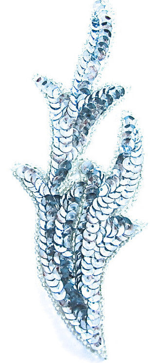 Leaf Pair with Ice Blue sequins and Silver Beads 7" x 2.5"