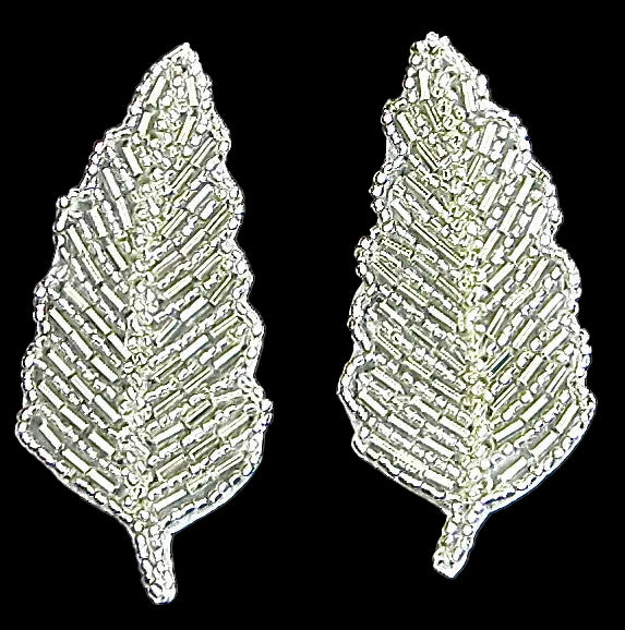 Par de hojas con cuentas plateadas 7.6 cm x 3.8 cm