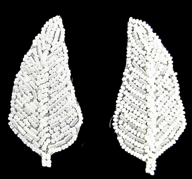 Leaf Pair with White Beads 3" x 1.5"