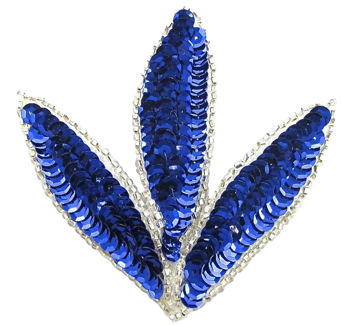 Leaf Single with Blue Sequins and Silver Beads 3" x 3"