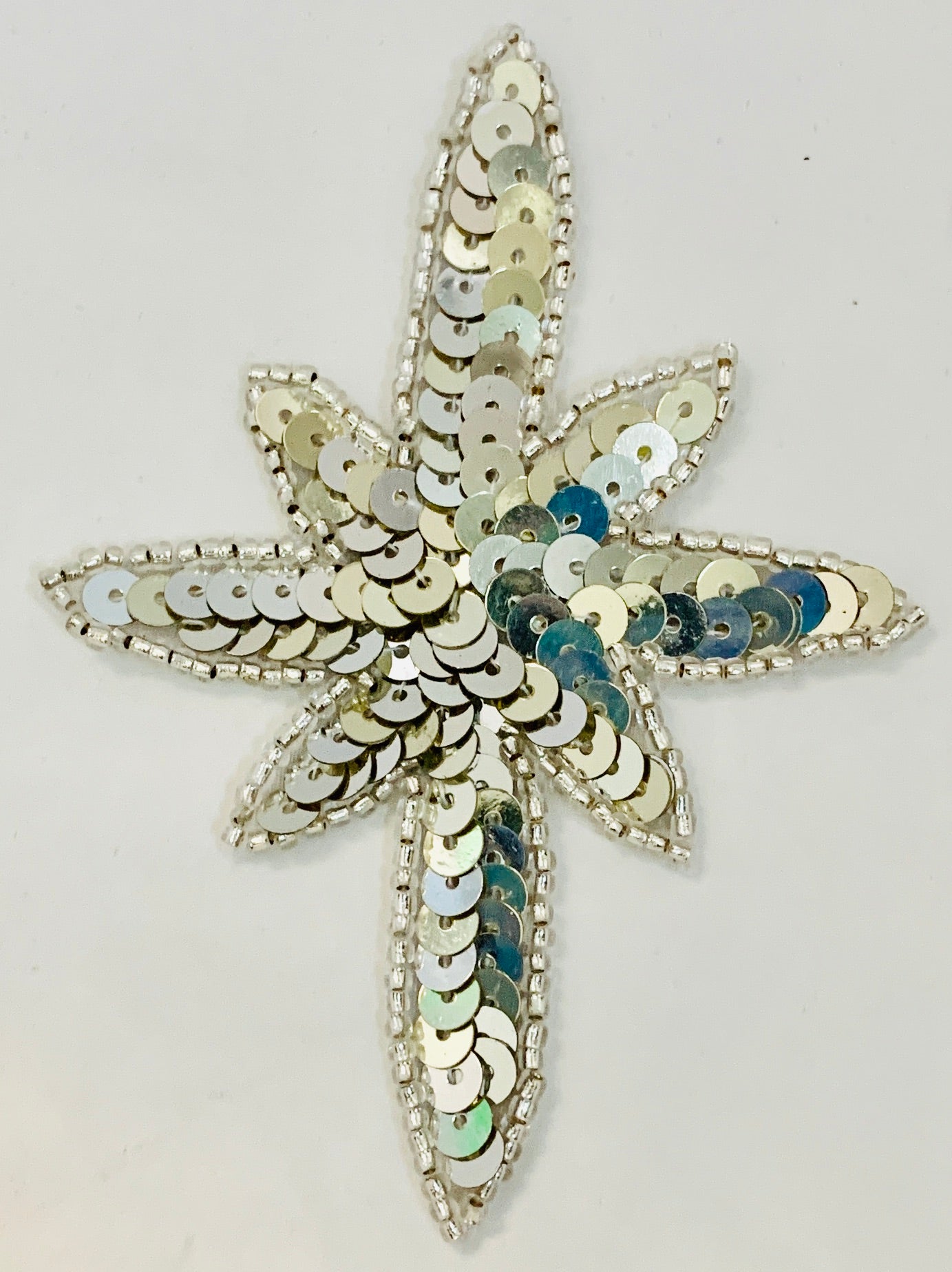 Designer Appliue with 8 points silver sequins and beads 4" x 3"