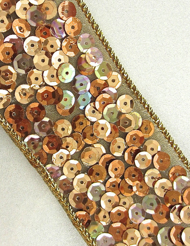 Trim with Multi-Colored Gold Tones Sequins on Stiff Net Backing 2" wide