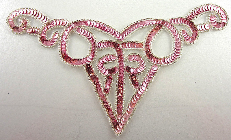 Designer Motif Neckpiece with Pink Sequins and Silver Beads 10.5" x 6"