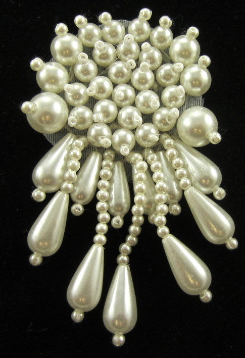 Epaulet - White Faux Pearl Beads 3" x 2"