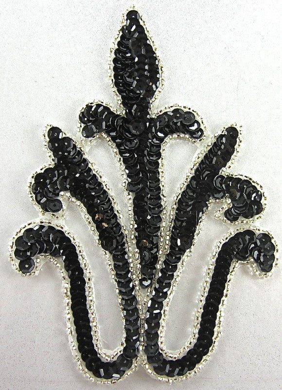 Designer Motif with Black Sequins and Silver Beaded Trim 6" x 4"