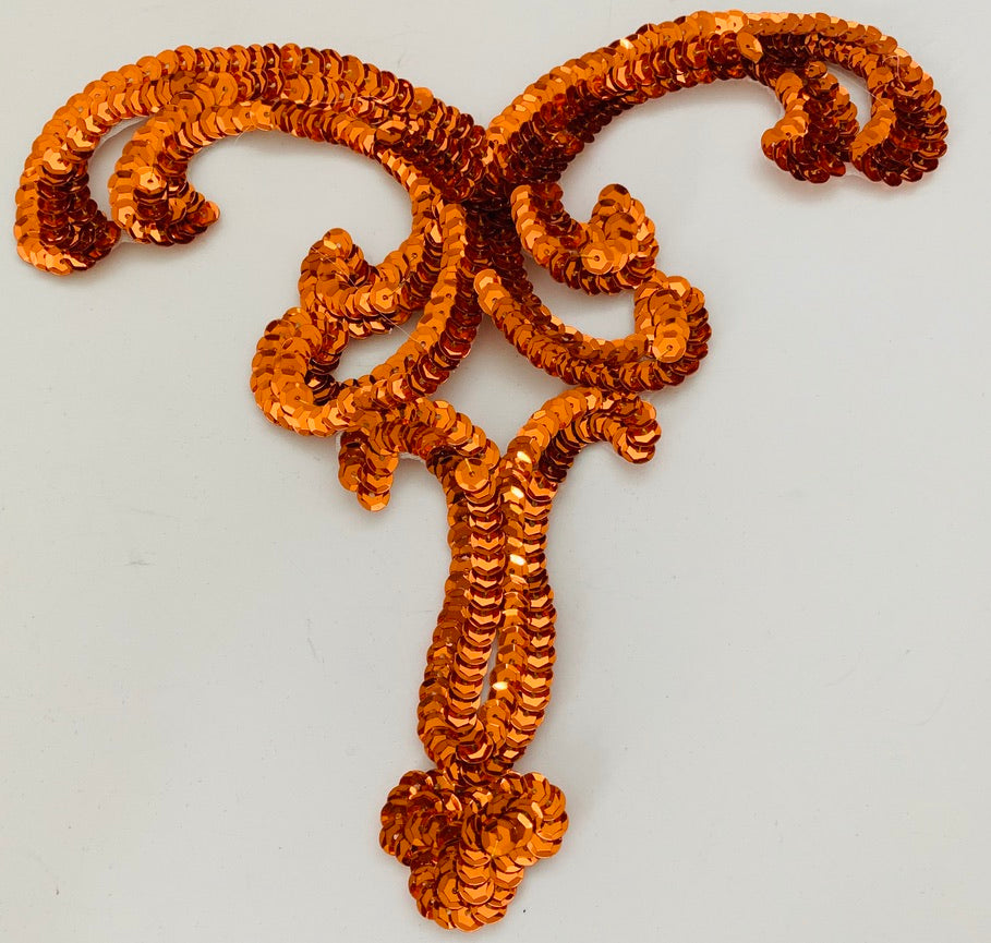 Motivo de diseñador con lentejuelas naranjas y ribete plateado, con o sin cuentas, 7" x 7"
