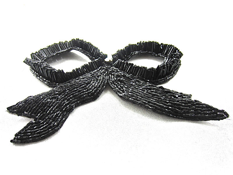 Bow with Raised Black Beads and AB Rhinestone 7" x 6"