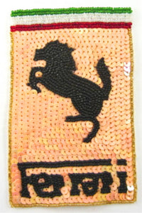 Ferrari Patch with Peach Sequins and Beads 5.5" x 3.5"