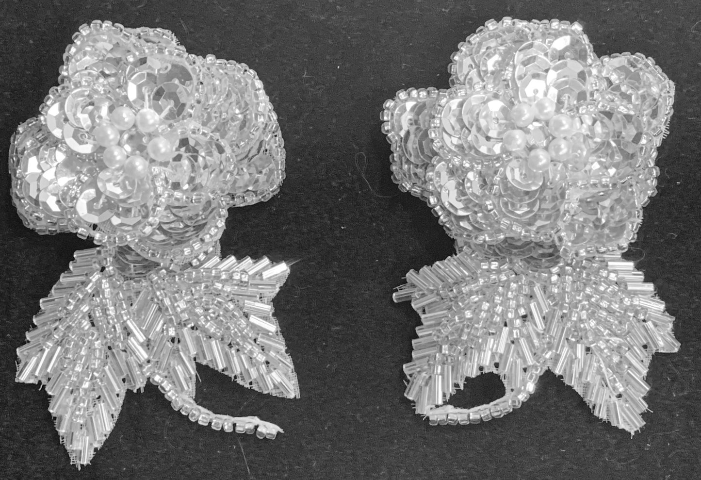 Flower Pairs and Singles with Silver Sequins and Beads and ccenter Pearls 2" x 1.5"