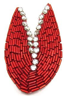 Designer Motif - Red Beads - Rhinestones 3.5" x 2"