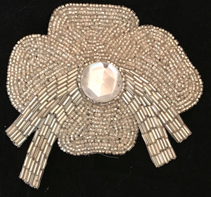 Silver Flower with all beads and gem in center 4.5" x 4.5"