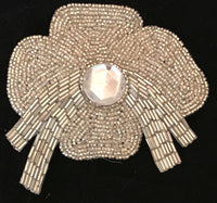 Silver Flower with all beads and gem in center 4.5