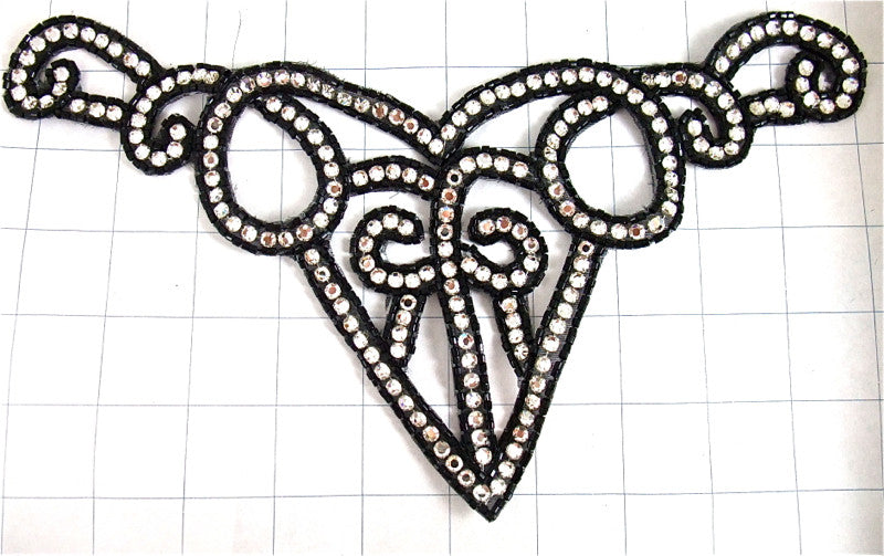 Designer Motif Vintage Neckpiece - Black Beads - High Quality Rhinestones 10" x 6"