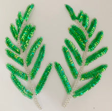 Load image into Gallery viewer, Design Motif Leaf Pair with Lime Green Iridescent Sequins and Beads 9&quot; x 3&quot;