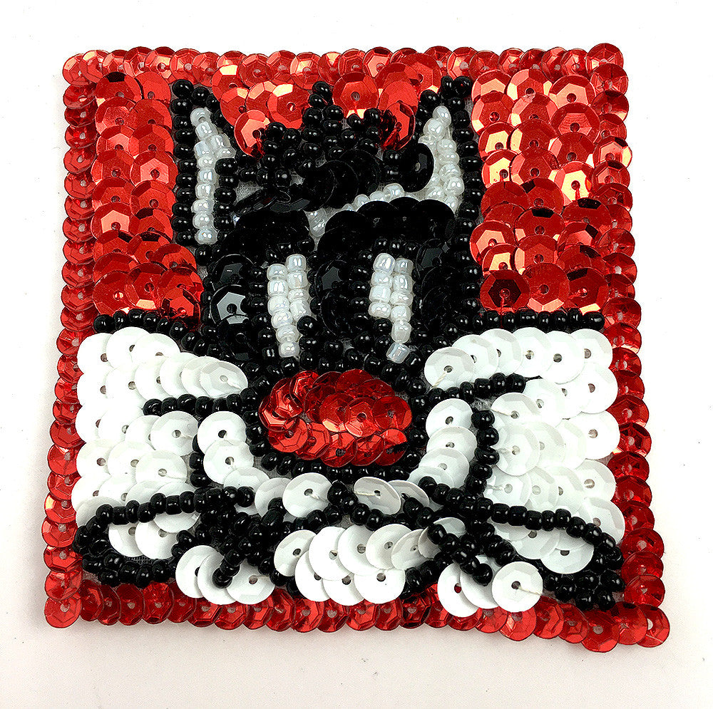 Cartoon Cat with Black, White and Red Sequins and Beads 2.5"