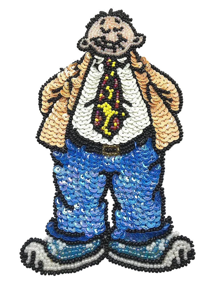Cartoon Man with Jeans and Tie Multi-Color Sequins and Beads 7.25" x 3.75"
