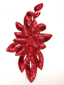 Designer Motif Flower with Choice of Blue or Red Sequins and Beads 11.5" x 6.5"