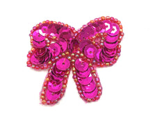 Load image into Gallery viewer, Bow with Fuchsia Sequins and Beads 1.75&quot; x 1.5&quot;