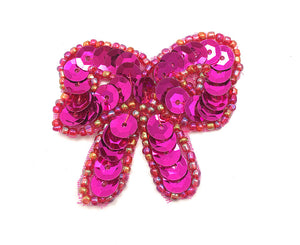 Bow with Fuchsia Sequins and Beads 1.75" x 1.5"