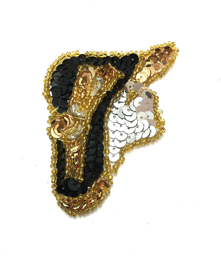 Fashion Diva Lady with Hat, Silver Black and Gold Sequins and Beads 3.25" x 2.25"