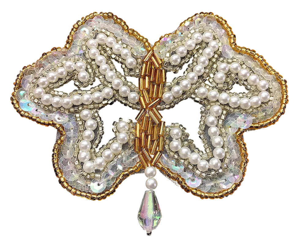 Hombrera - Lentejuelas Iridiscentes - Perlas - Cuentas Doradas/Plateadas - Cristal Acrílico 10.16 x 7.62 cm