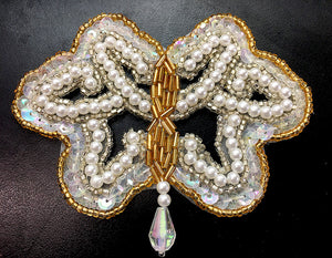 Epaulet with Iridescent Sequins, Pearls, Beads and Acrylic Crystal 4" x 3"