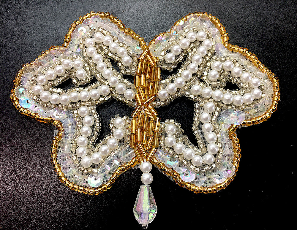 Epaulet with Iridescent Sequins, Pearls, Beads and Acrylic Crystal 4
