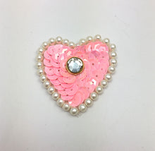Load image into Gallery viewer, Choice of Color Heart with Sequins, White Pearls and Center Gem 1.5&quot;