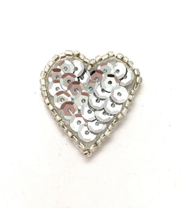 Heart with Silver Sequins and Beads 1"