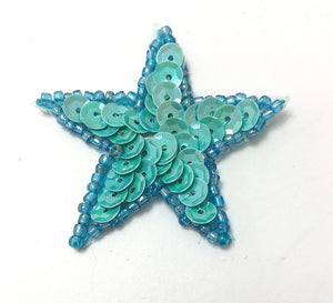 Star with Opaque Iridescent Turquoise Sequins and Beads 1.5"