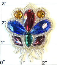 Load image into Gallery viewer, Designer Motif Crest Epaulet with Multi-Colored Gems 3&quot; x 2.5&quot;