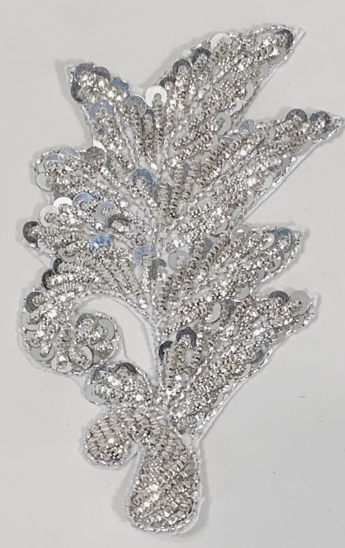 Leaf with Silver Bullion Thread 2.5" x 3.5"