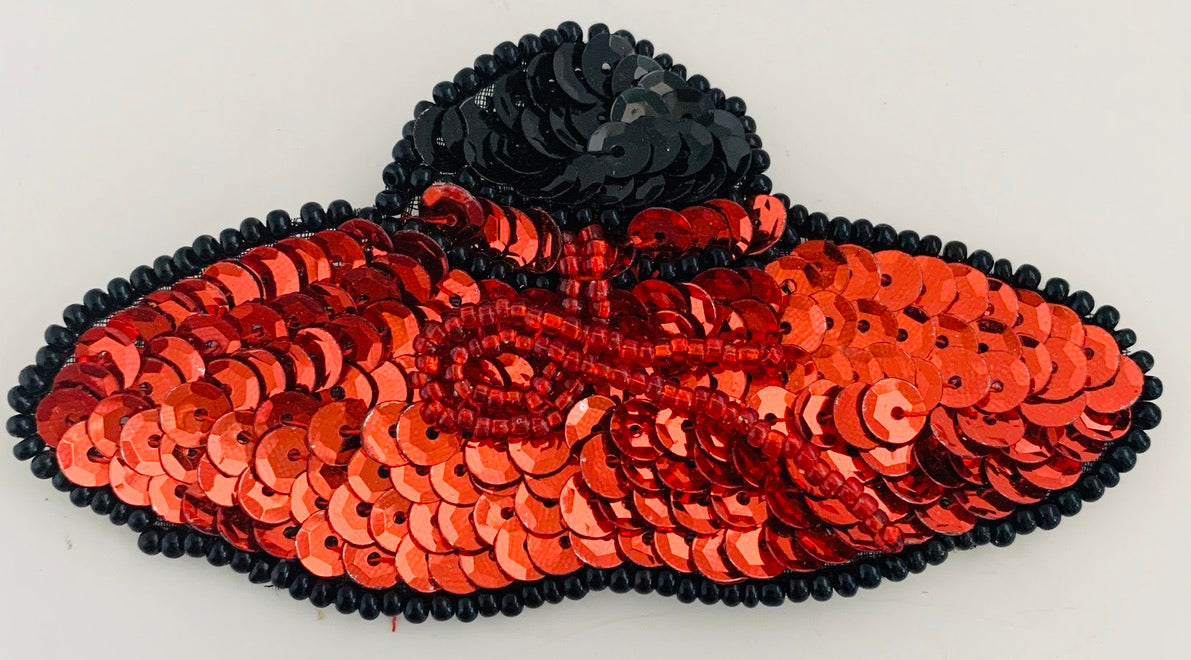 Hat Appliqué - Choice of Color: Gold Sequins with Gold and Black Beads or Red Sequins with Red and Black Beads 3.5" x 2"