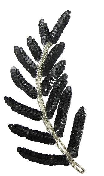 Hoja con lentejuelas negras y abalorios plateados de 15,24 cm x 7,62 cm
