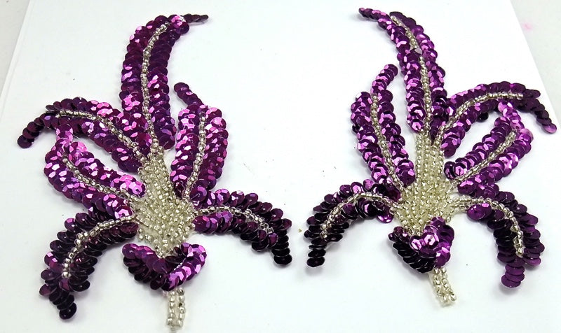 Leaf Pairs and Singles with Maroon Colored Sequins and Beads 6" x 3"