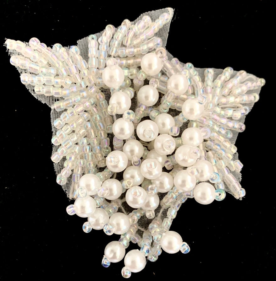 Leaf Two Iridescent leafs with pearl cluster 2.5" x 2.5"